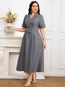 Modelyn 大码女式纯色简约日常连衣裙长款晚礼服 - 淺灰色 - 查看 7