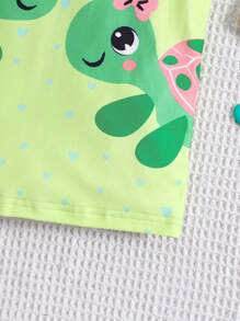 Baby Girl Simple Round Neck Short Sleeve Sea Turtle Print Sleep Dress - Blue - View 4