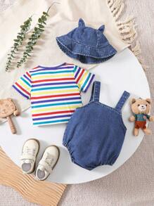 SHEIN Baby Boys' Bear Printed Decorative Outfit Set
