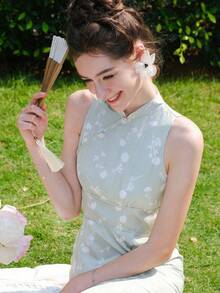 Vintage Modified Sleeveless Cheongsam Dress In Gentle And Elegant Style - Mint Green - View 6