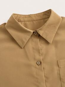 SHEIN Unity Women Loose Casual Shirt With Pocket And Drop Shoulder For Summer, Solid Color
