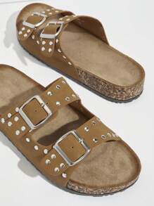 SHUZIA 女式舒適時尚方頭涼鞋，帶雙扣設計 - 棕色 - 查看 5