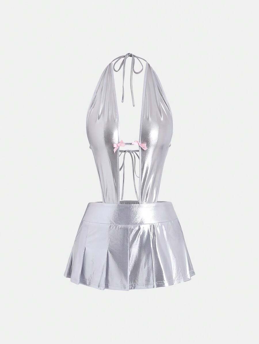 EgrlEra Women's Spaghetti Strap Ruffle Backless Dress - Silver - View 1