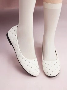 CUCCOO DOLLMOD 女士時尚鑲嵌鑽石圖案扁鞋 - 白色 - 查看 9