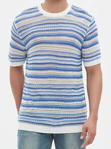 Manfinity Homme Men's Color Block Striped Short Sleeve Knit Casual Top For Summer - Multicolor - View 6