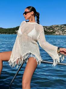 EURMUSE PLUS SIZE COVER UP SWEATER - White - View 3