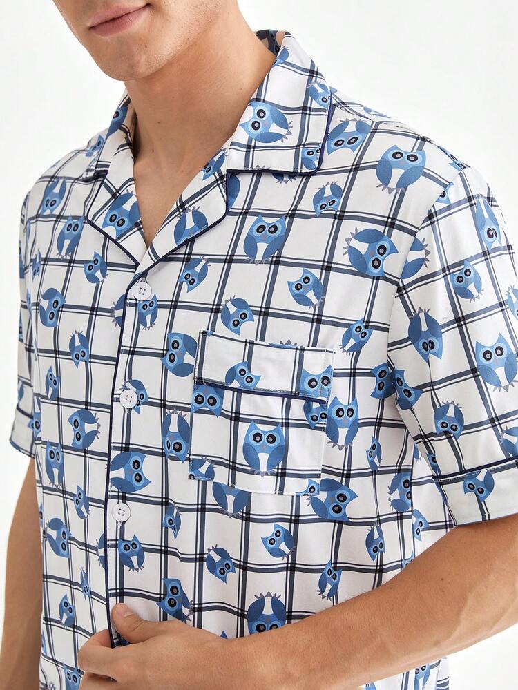 Men's Printed Short Sleeve Shirt And Shorts Homewear Set