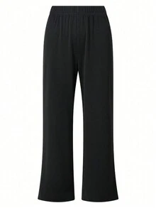 SHEIN Clasi 女性純色簡約日常外套和褲子套裝 - 黑色 - 查看 3