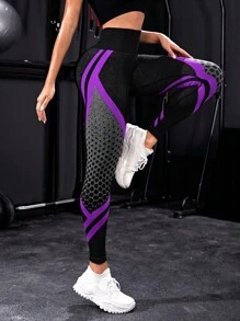 SHEIN Sport Studio Leggings deportivos de cintura alta con estampado de colores contrastantes