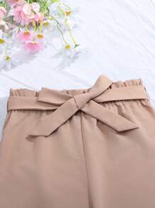 SHEIN Teen Girl, negru și kaki, cu mâneci încrucișate, pantaloni strâmți și cu picioare drepte, cu talie cu fundă Set 2 buc.