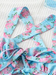 Soleia Women's Light Blue Floral Countryside Cross Back Camisole With Bow Tie & Open Front,Perfect For Summer,Boho,Vacation,Holiday & Wedding Season - Multicolor - View 4