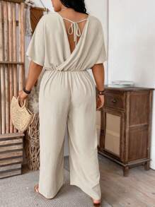 SHEIN Clasi Sleeveless Jumpsuit With Backless Design For Commuting - Apricot - View 2