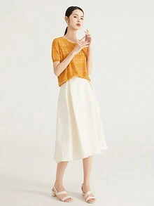 Maglione a pullover classico a quadri morbido e confortevole per donna, ideale per la donna che lavora in ufficio, estate - Giallo - Visualizzare 5