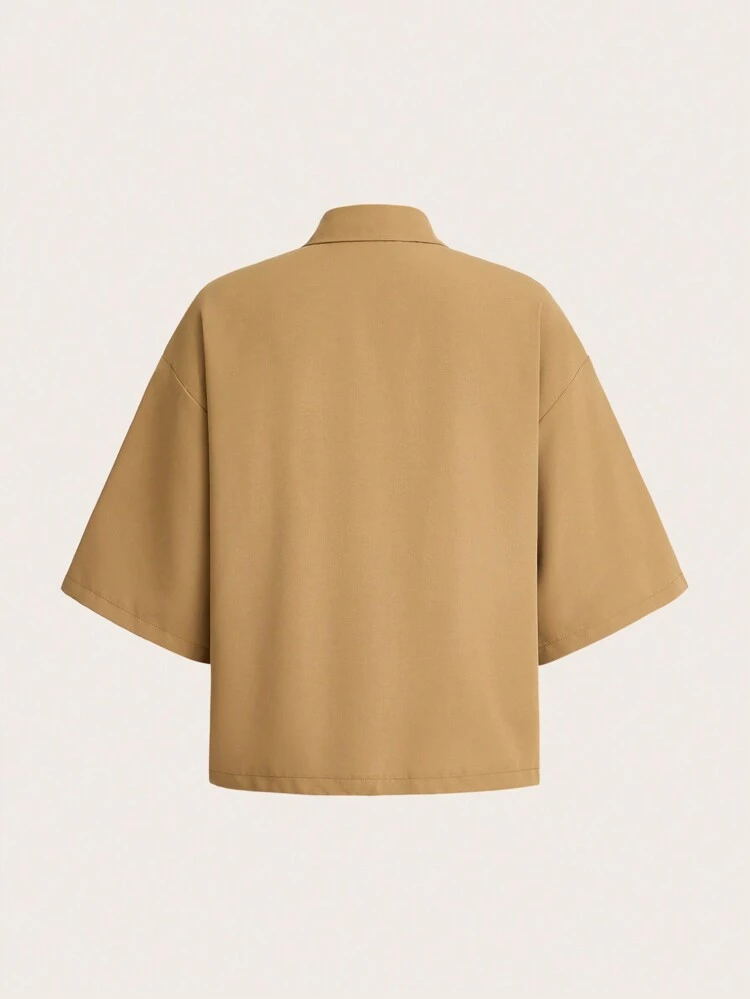 Women Loose Casual Shirt With Pocket And Drop Shoulder For Summer, Solid Color