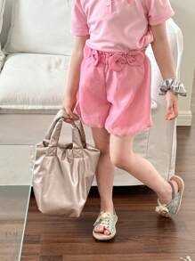 SHEIN Young Girl Gorgeous Shorts With Sweet Bowknot, Summer