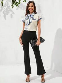 SHEIN Clasi 彩塊領左右拼接大蝴蝶結女襯衫