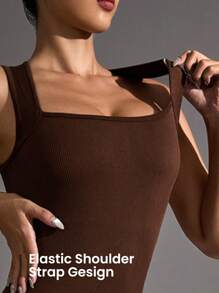 Dewbera Dewbera Jumpsuit Olahraga Wanita Backless Criss Cross Plain - Coffee Brown - View 4