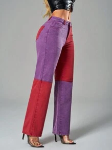 SHEIN SXY Women's Loose Fit Casual Jeans With Contrast Color Pockets, Straight Leg - Multicolor - View 5