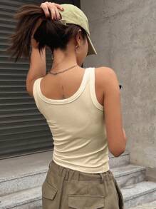 DAZY 夏季休闲纯色修身背心 - 米色 - 查看 2