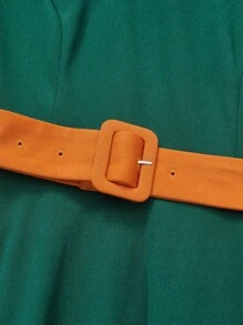 Vintamour Vestido de mujer elegante y vintage con bloqueo de color, moño, cinturón en la cintura, perfecto para vacaciones de primavera y verano, vestido paraguas, vestido de verano, vestido de verano, trajes de verano para mujeres, vestidos midi de mujer, atuendo de mujer para conciertos, ropa vintage de mujer, atuendo de mujer para conciertos de country - Verde - Ver 3