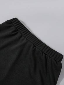 SHEIN Tween Girls' Rhinestone Tassel Tank Top And Split Skirt Outfit - Black - View 4