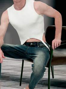 Manfinity Fever City Men Spring/Summer Casual Solid Color Ribbed Knitted Asymmetrical Hem Cropped Sweater Vest