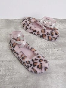 SHUZIA Zapatos planos de diseño de moda para mujeres con estampado de leopardo y revestimiento peludo - Plateado - Ver 2