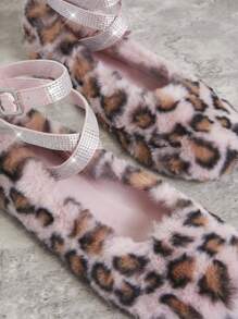 SHUZIA Zapatos planos de diseño de moda para mujeres con estampado de leopardo y revestimiento peludo - Plateado - Ver 3