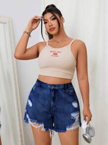 SHEIN EZwear Plus maat licht gewassen gescheurde sexy denim shorts