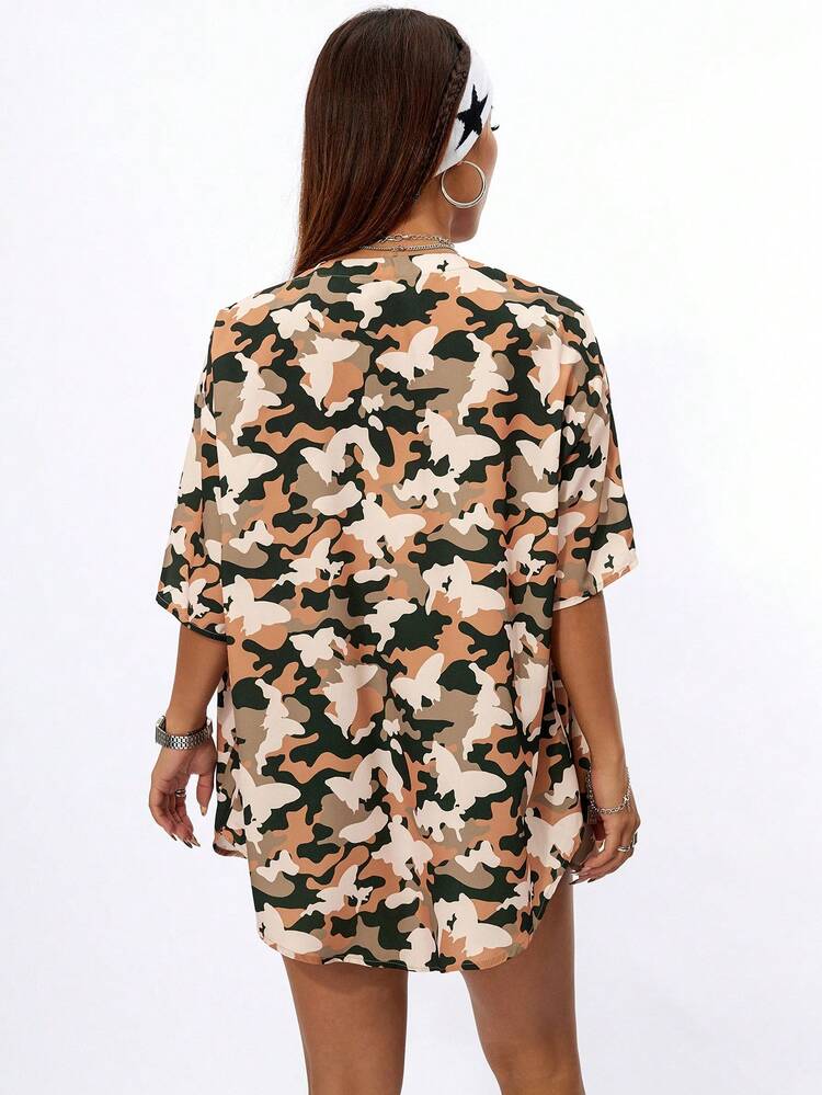 Women's Summer Casual Camo Alphabet Printed Short Sleeve Shirt