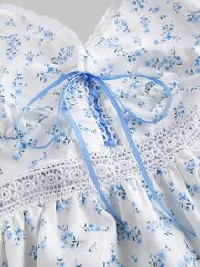 SHEIN MOD Vintage Floral V-Neck Bowknot Decor Women's Dress