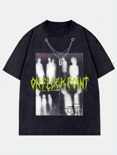 Street Life Men's High Street Vintage Character Printed Washed And Distressed Short Sleeve T-Shirt, Summer