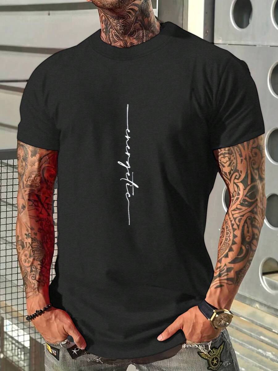 RueChic Men's Short Sleeve T-shirt With Text Print - Black - View 1