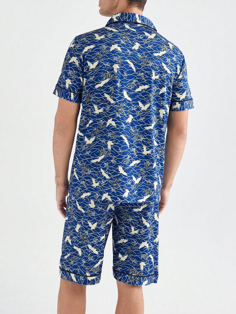 Men's Random Print Short Sleeve And Shorts Homewear Set