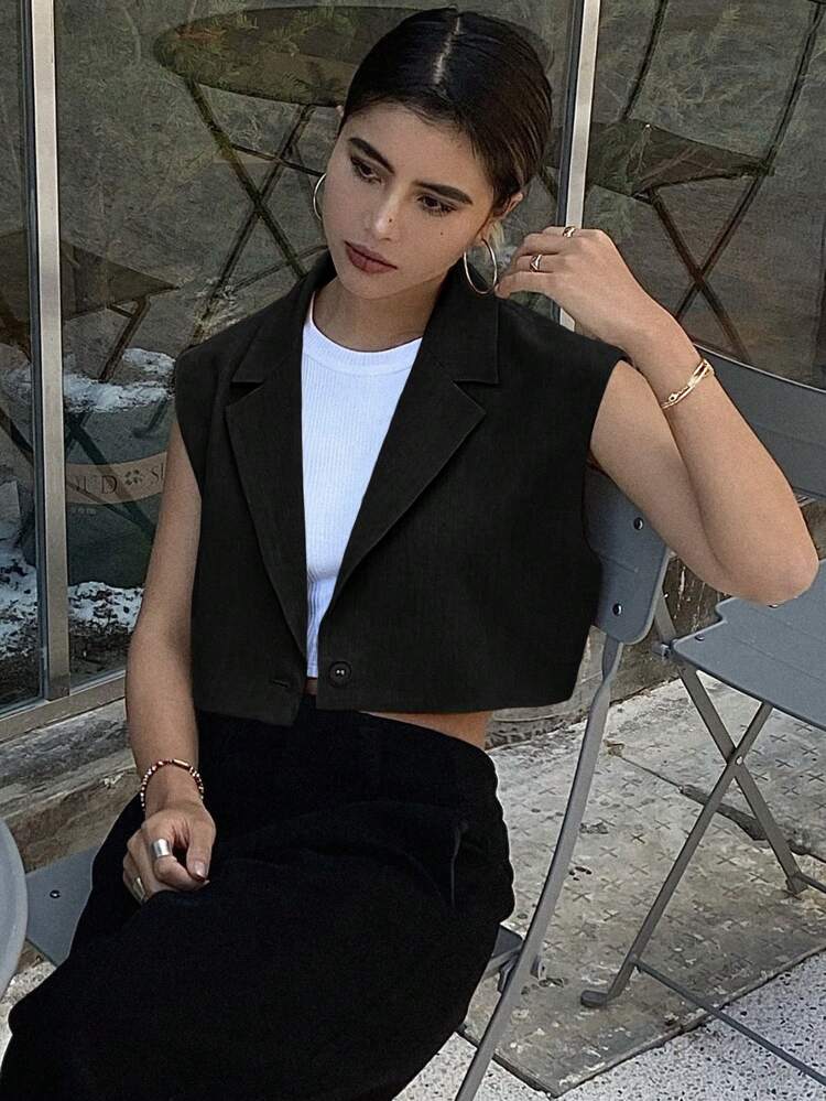 Solid Color Sleeveless Lapel Short Women's Suit Jacket Summer Business Attire