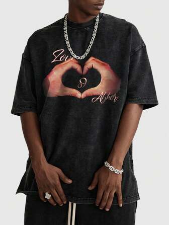 Street Life Maglietta a manica corta con cuore stampato di uova e pomodoro nel design di riso fritto da uomo, adatta per l'abbigliamento quotidiano in primavera ed estate