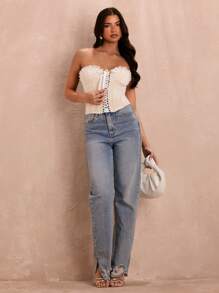 SHEIN BAE 夏季白色蕾絲細肩帶性感束胸女士上衣