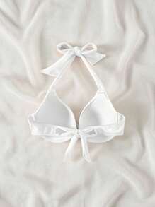 2026 Frühling/Sommer Push-Up Spezialstoff Schleife Träger Weiß Raffung Süß Damen Bikini Bademode Oberteil