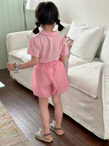 SHEIN Young Girl Gorgeous Shorts With Sweet Bowknot, Summer