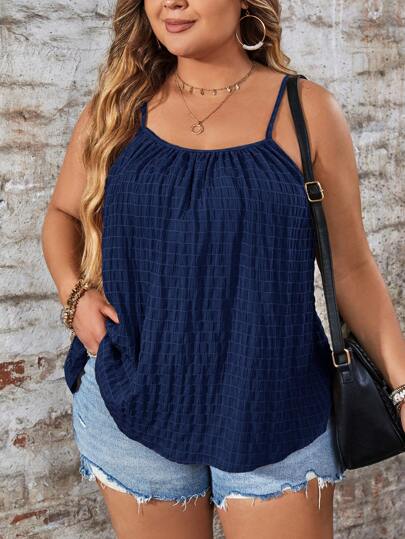 SHEIN LUNE Regata Plus Size com Gola Careca, Cor Sólida Diária de Verão