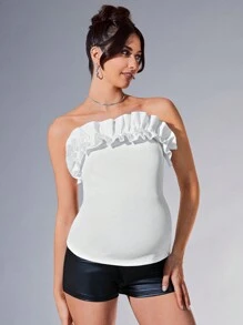 MaterniChic Maternity Comfortable Afternoon Leisure Young And Mature Short Knitted Tight-Fitting Maternity Top - White - View 1