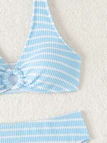 Swim Vcay 女士条纹圆环连体性感比基尼套装适合海滩度假夏季 - 藍白色 - 查看 8