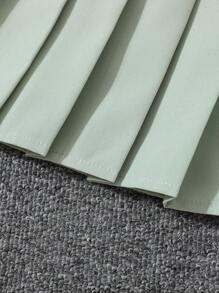 Sparklyn 青少女簡約拼色字母印花棒球上衣與裙子套裝 - 薄荷綠 - 查看 8