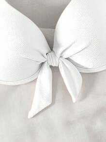 2026 Frühling/Sommer Push-Up Spezialstoff Schleife Träger Weiß Raffung Süß Damen Bikini Bademode Oberteil