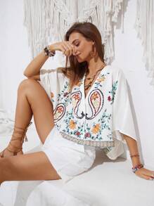 Anewsta Ladies' Paisley Pattern Button Up Blouse - Multicolor - View 4