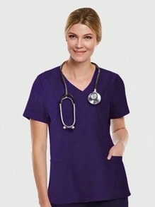 HOMEYEE V-Neck Short-Sleeved Scrub Uniforms Nurse Top With Pockets T-Shirt - Purple - View 1