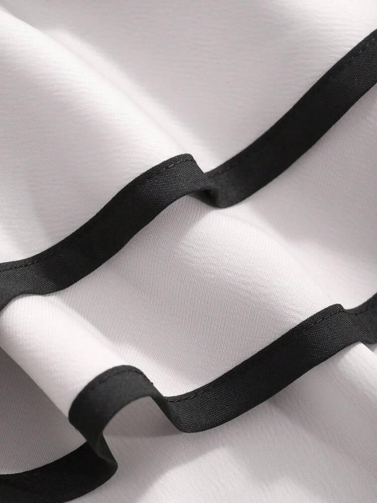 Double Layer Ruffle Sleeve Color Contrast Edge Round Neck Short Sleeve Women's Blouse ,New Year Eve,Short Sleeve Tops Summer