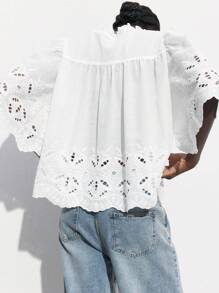 Maija Floral Collar Tie Casual Elegant Campus Blouse, Suitable For Independence Day, Graduation Season, Spring/Summer, Vacation, Beach, Everyday Wear