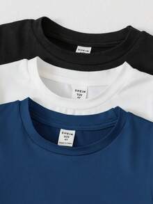 SHEIN Young Boy Academy Solid Color Multi-Pack T-Shirts - Multicolor - View 4