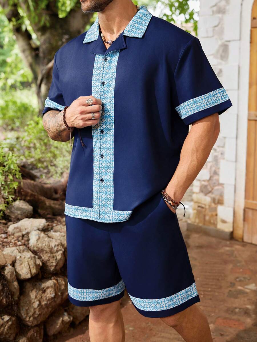 ResortEase Men's Plus Size Summer Holiday Floral Printed Short Sleeve Shirt And Shorts Casual 2pcs/Set